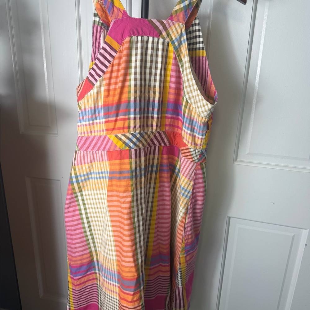 Multicolor Plaid Madras Wrap Sundress - Pink & Orange Size Large Pockets - Picture 12 of 12